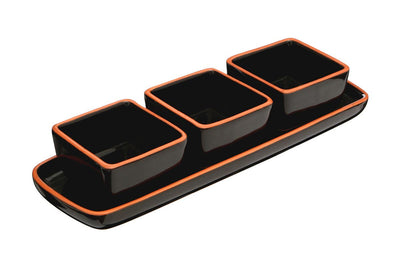 Calisto Terracotta Set of 3 Dip Bowls with Tray in Black