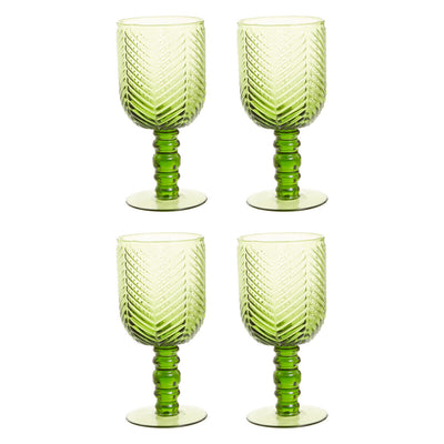 Fleur Set Of Four Green Wine Glasses