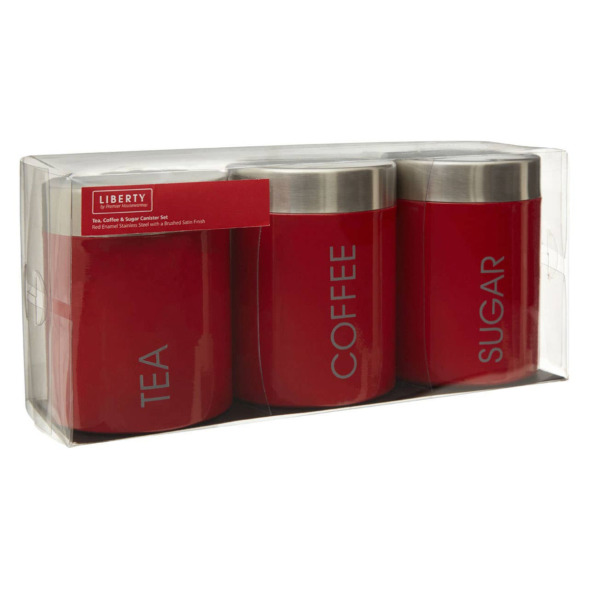 Liberty Red Enamel Tea Coffee and Sugar Canister Set