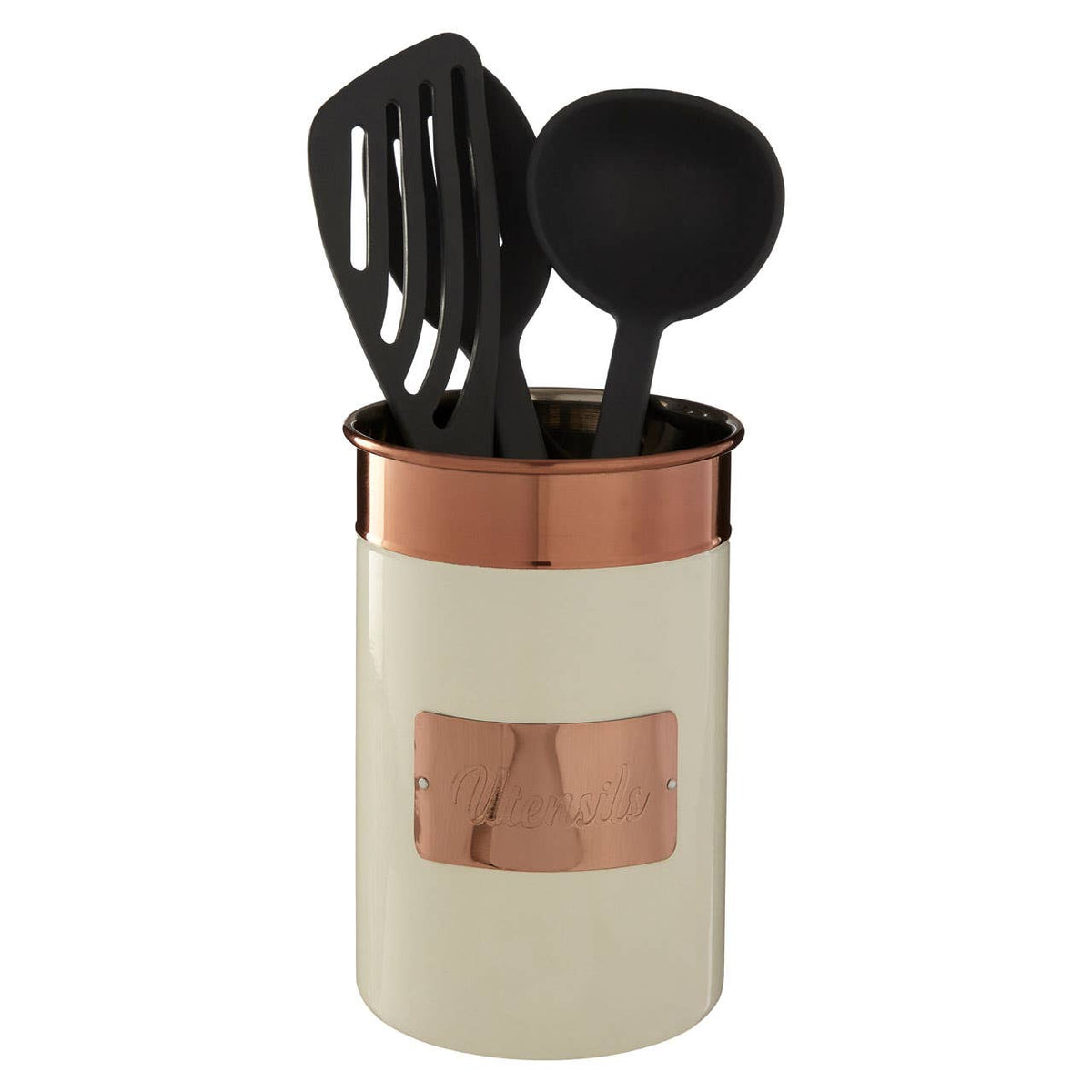 Prescott Cream And Copper Stainless Steel Utensil Holder