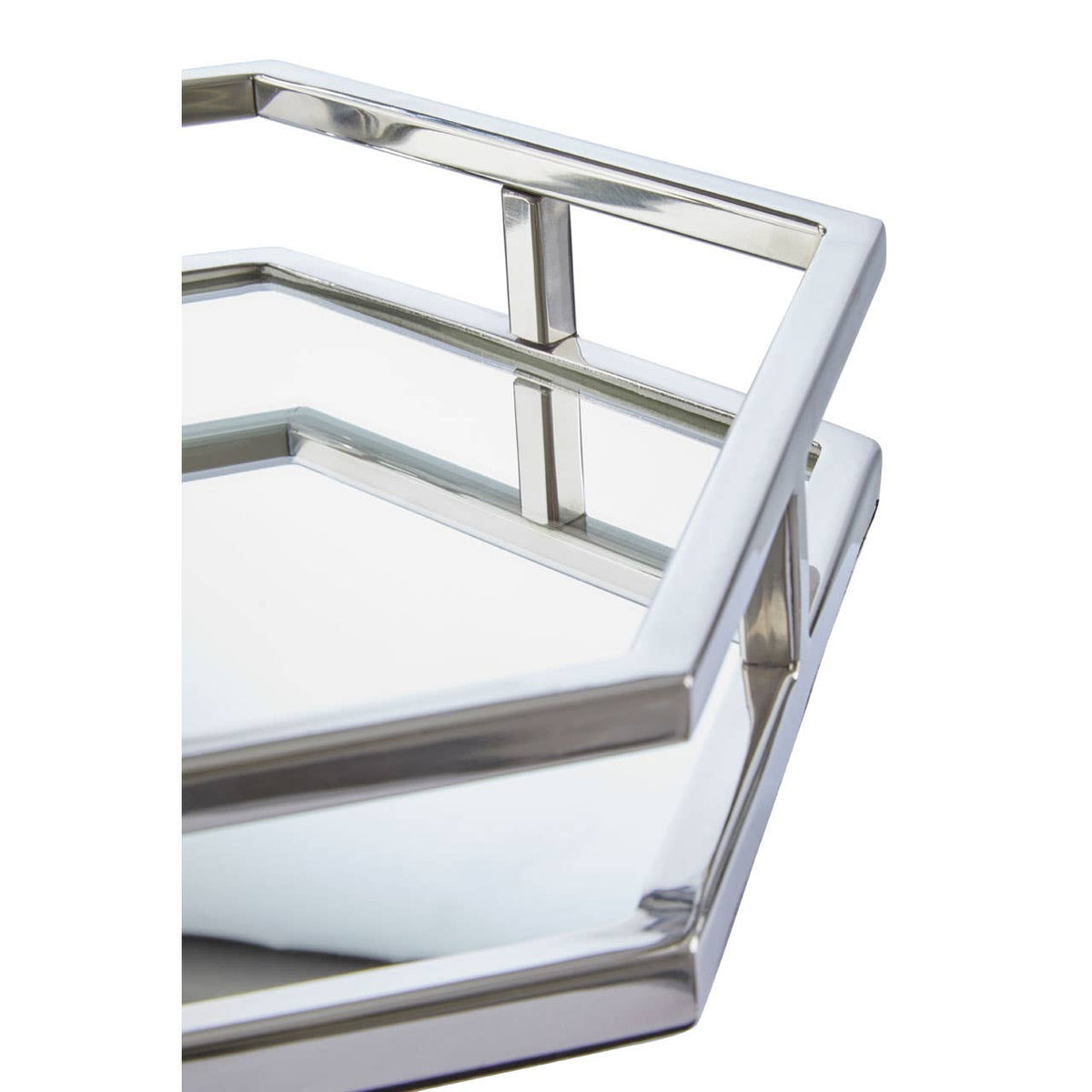 Herber Silver Finish Mirrored Hexagonal Tray