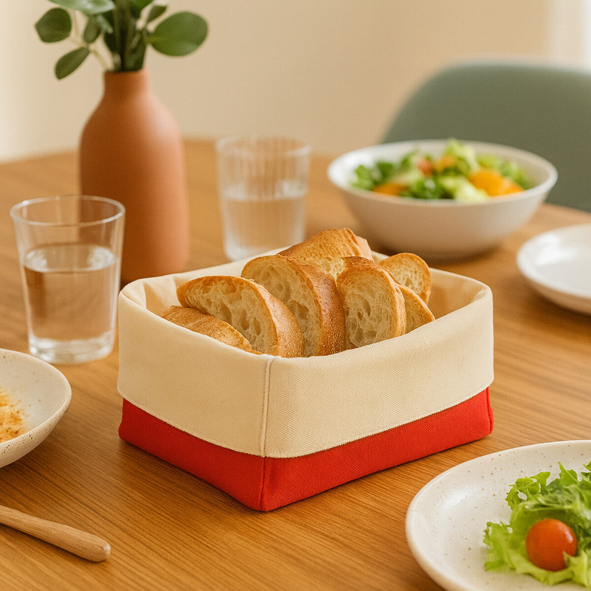 Red And Cream Folded Design Small Bread Basket