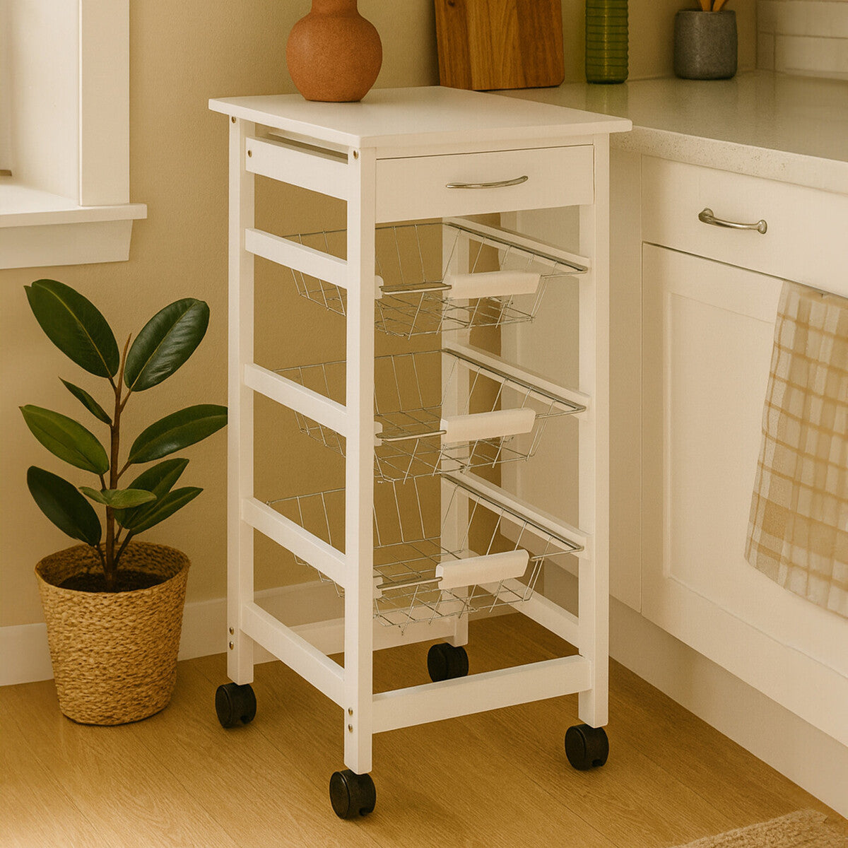Harlow Glenn White Veneer Finish Kitchen Trolley