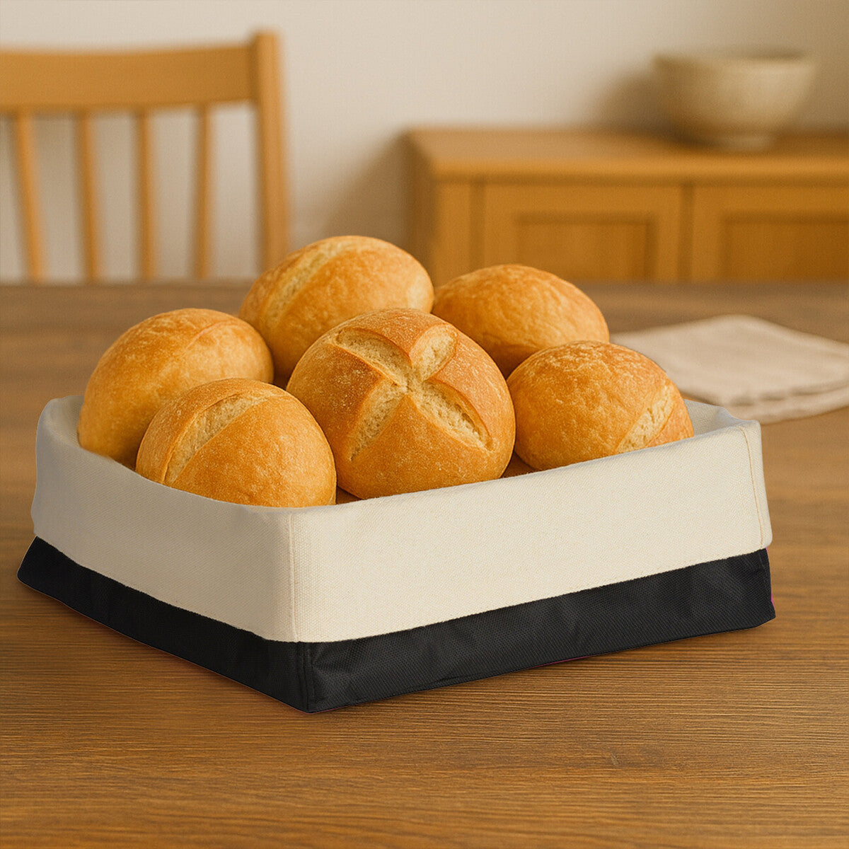 Black And Cream Folded Design Bread Basket