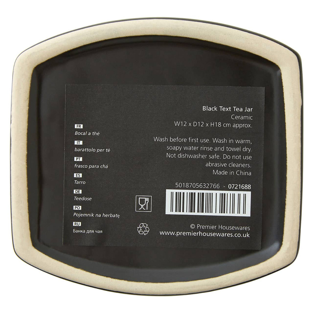 Black Text Stoneware Tea Canister