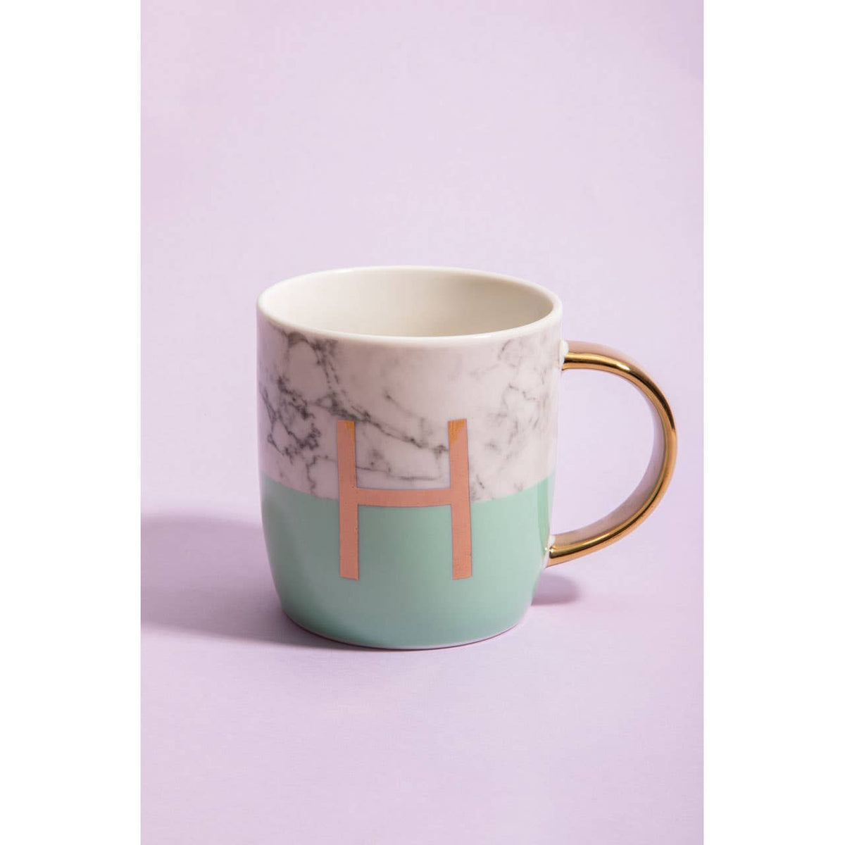 Frosted Deco Marble Effect and Pastel Green Monogram Mug, H
