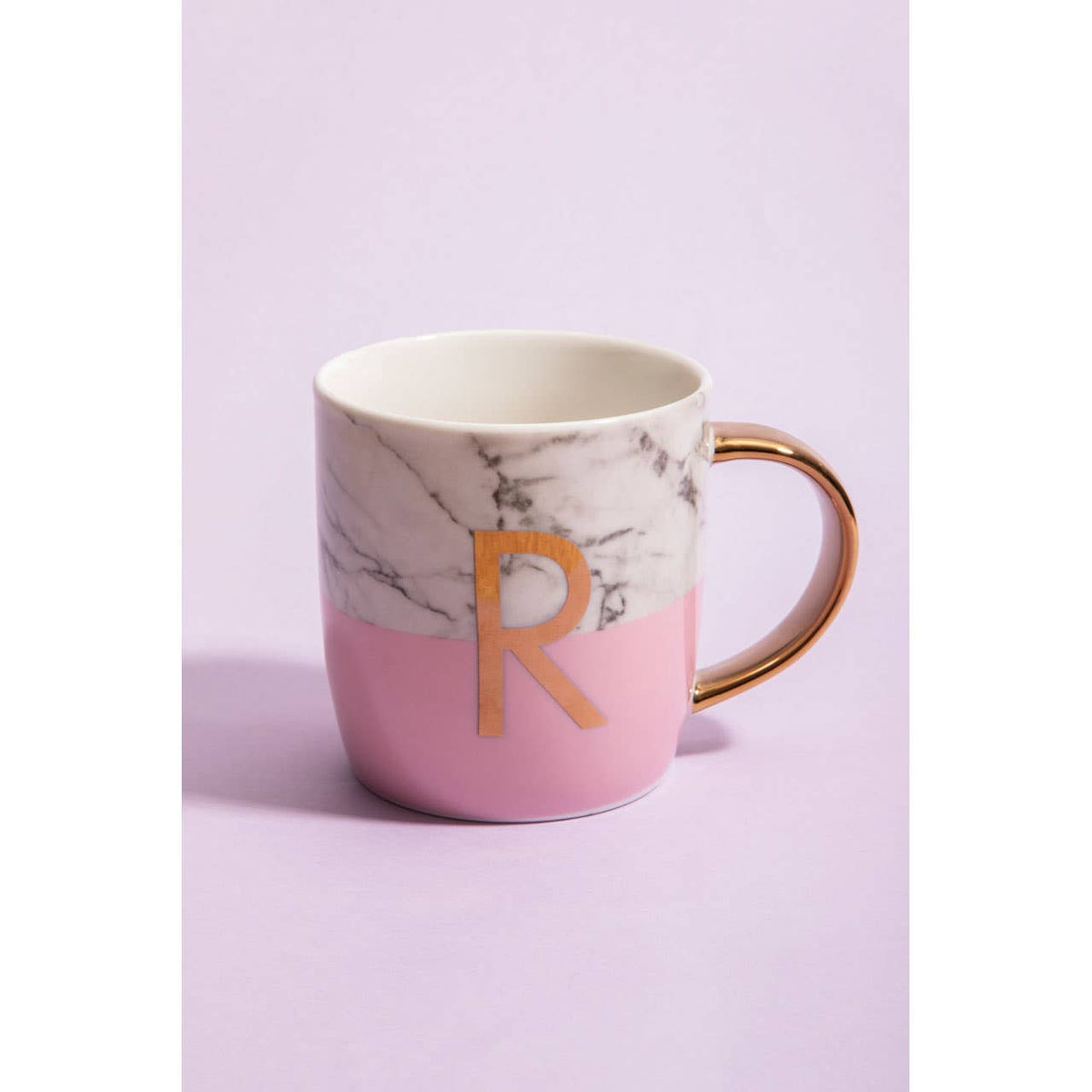 Frosted Deco Marble Effect and Pink Monogram Mug, R