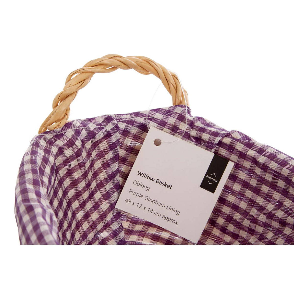 Orla Purple Gingham Lining Oblong Willow Bread Basket