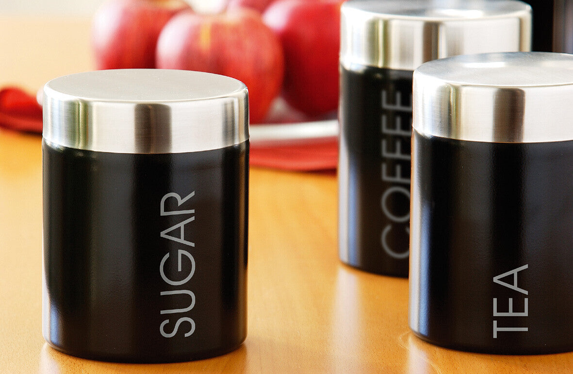 Liberty Black Enamel and Silver Sugar Canister