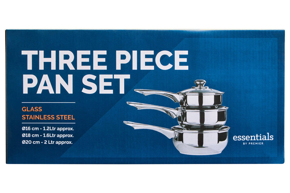 Crosse Set of 3 Stainless Steel Saucepans with Glass Lids
