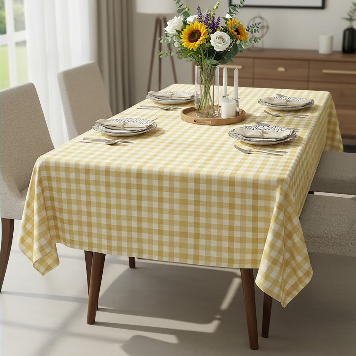 Thread and Loom Yellow Check Tablecloth