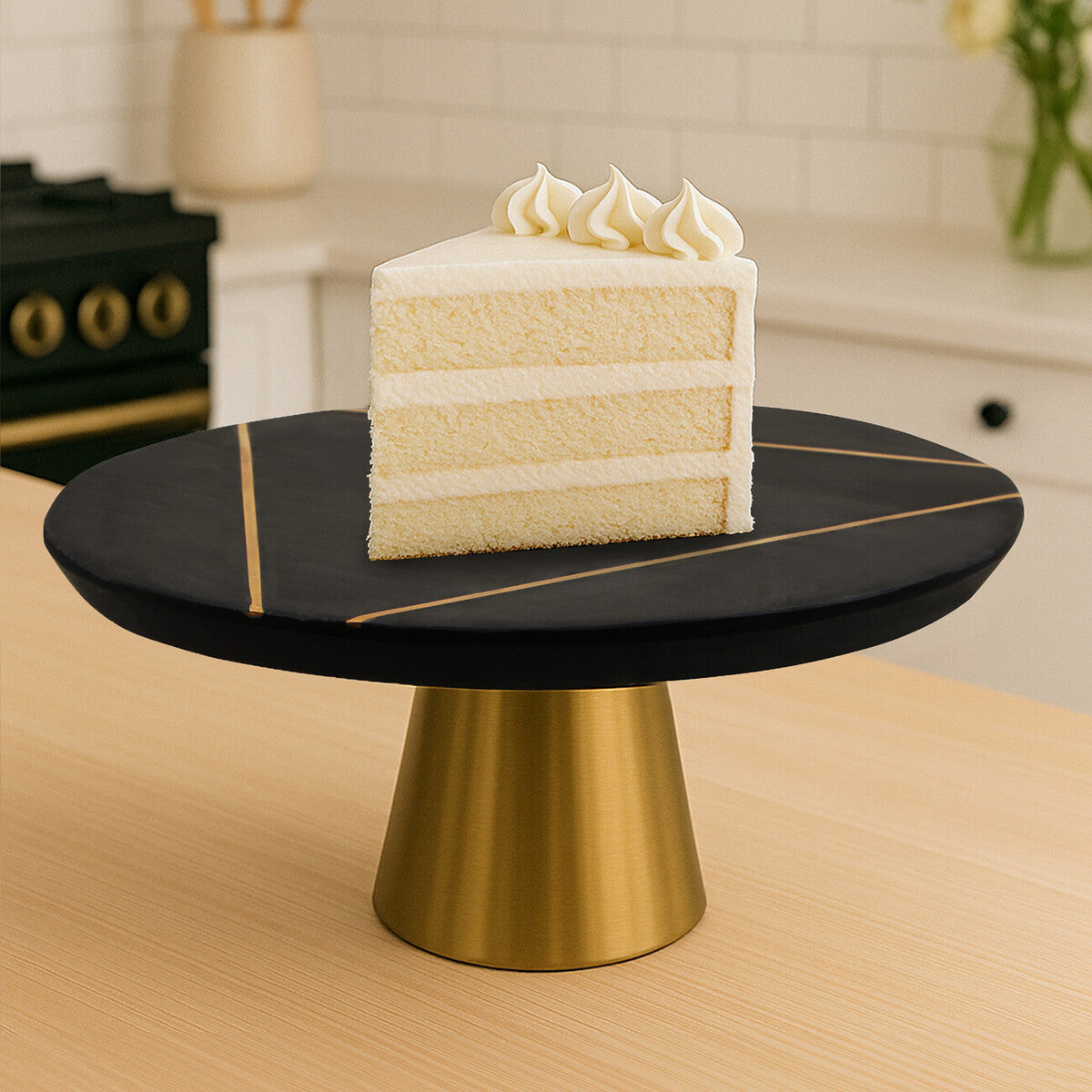 Omari Black Slate and Gold Cake Stand