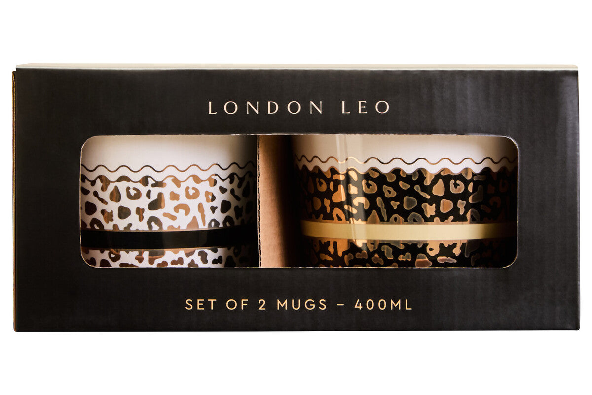 London Set Of Two Leopard Print Mugs