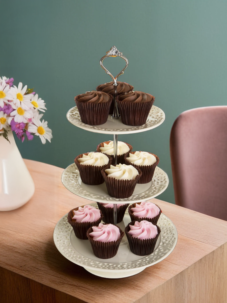 3 Tier Ceramic Lace Cake Plate