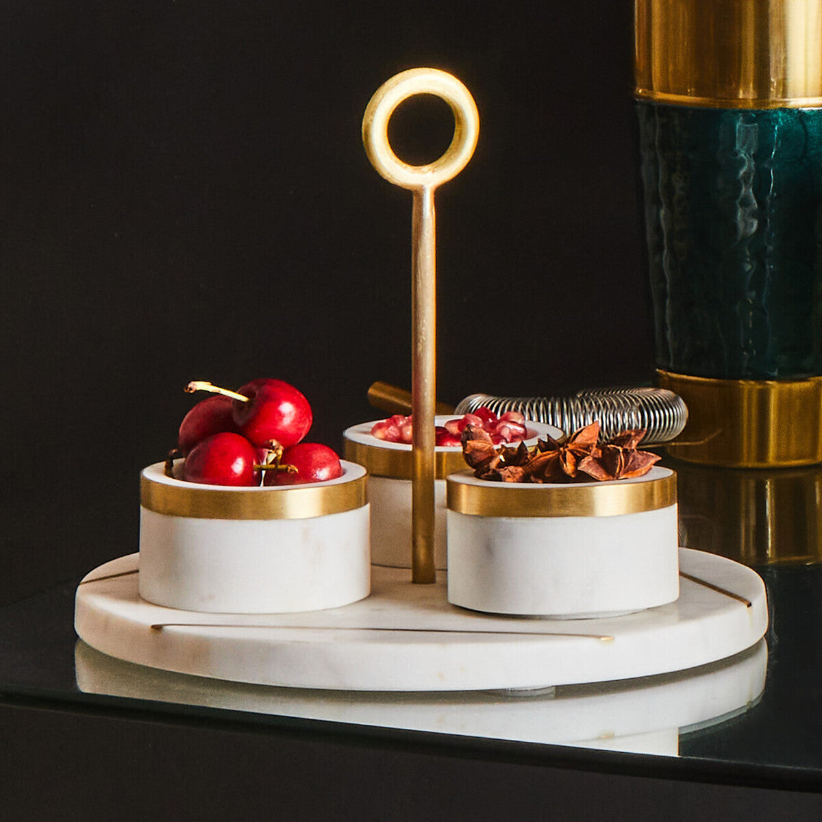 Omari White Marble Condiment Set With Tray