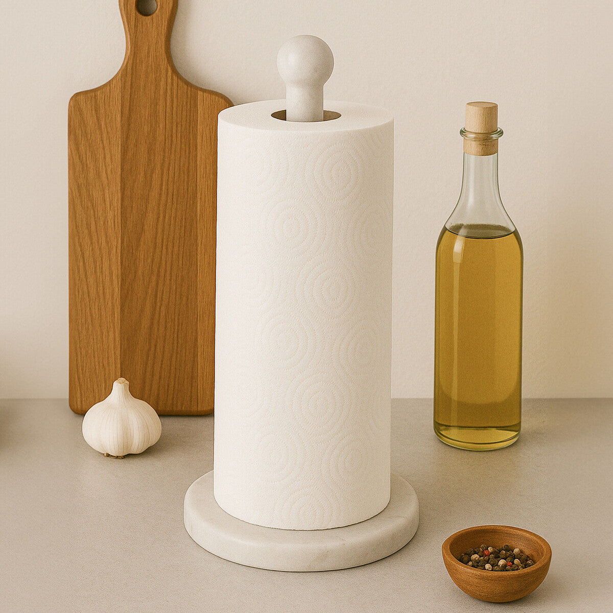 Kindia White Marble Kitchen Roll Holder