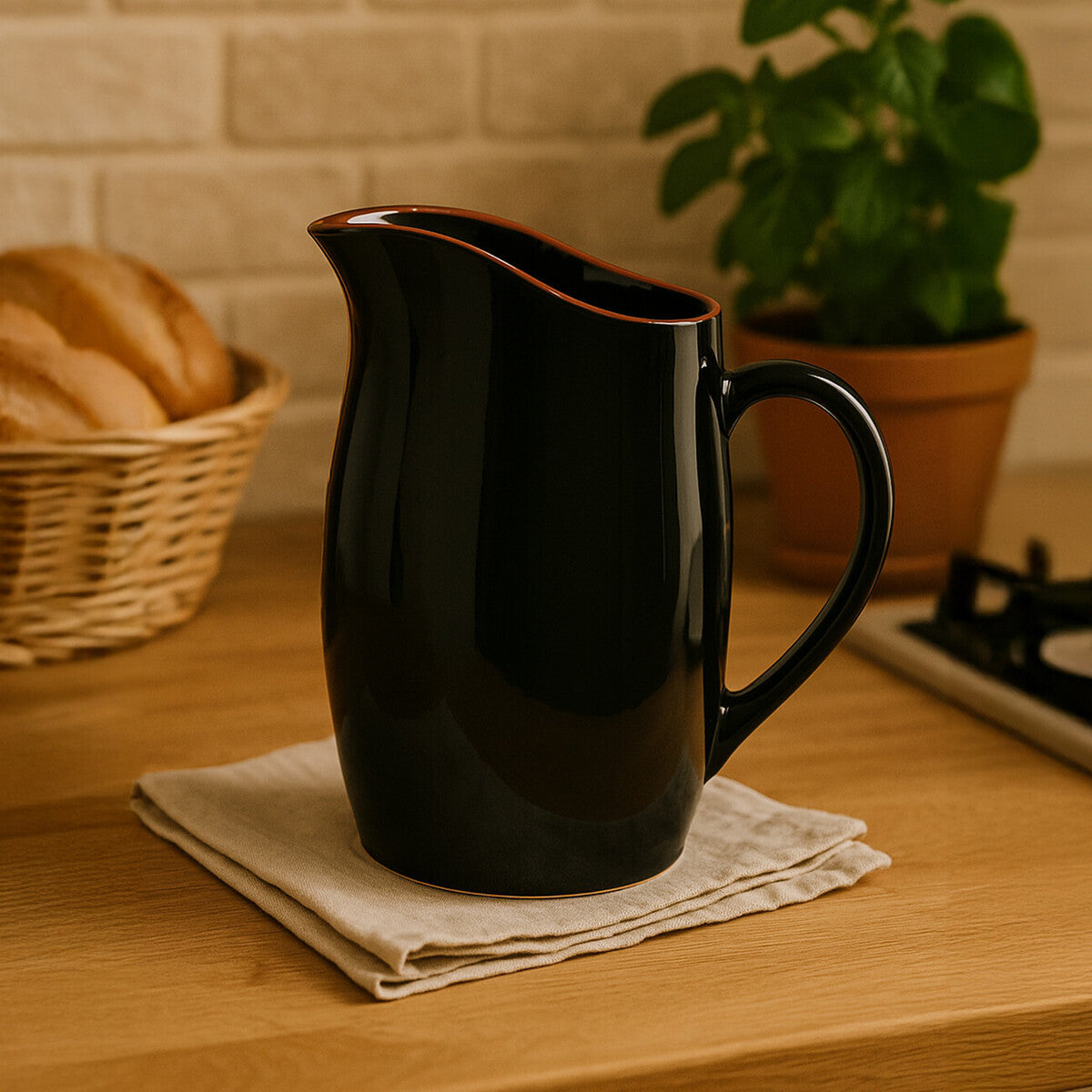 Calisto Terracotta Black Glazed Pitcher