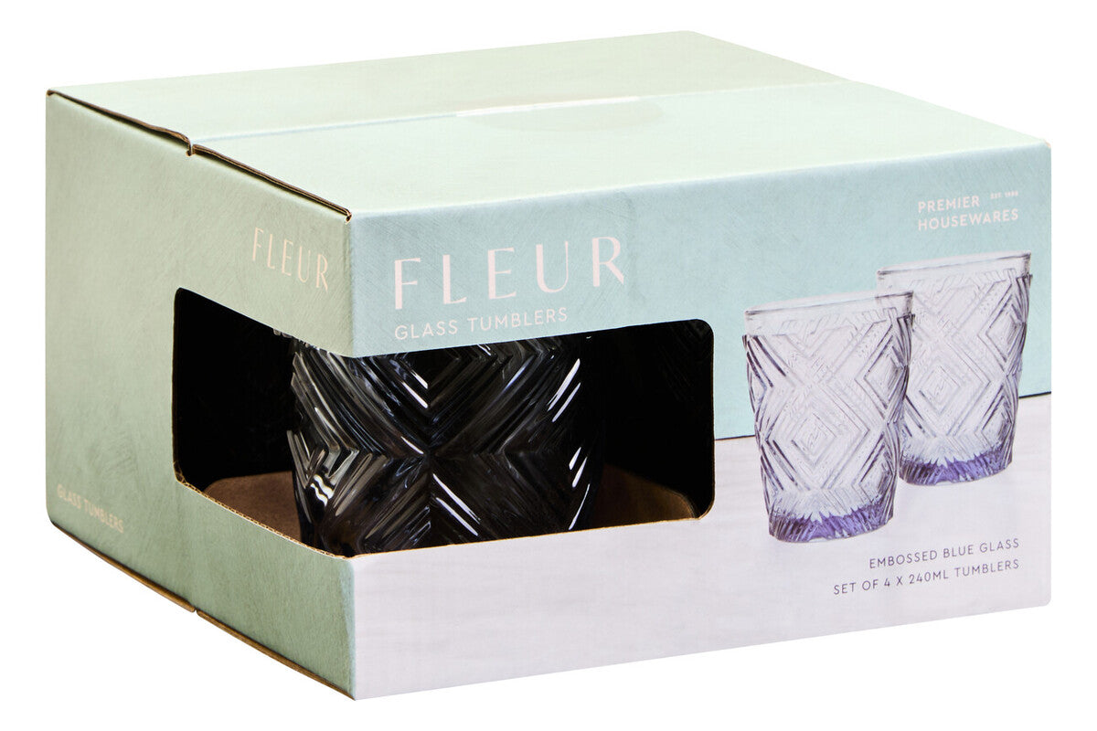 Fleur Set Of Four Embossed Blue Tumblers