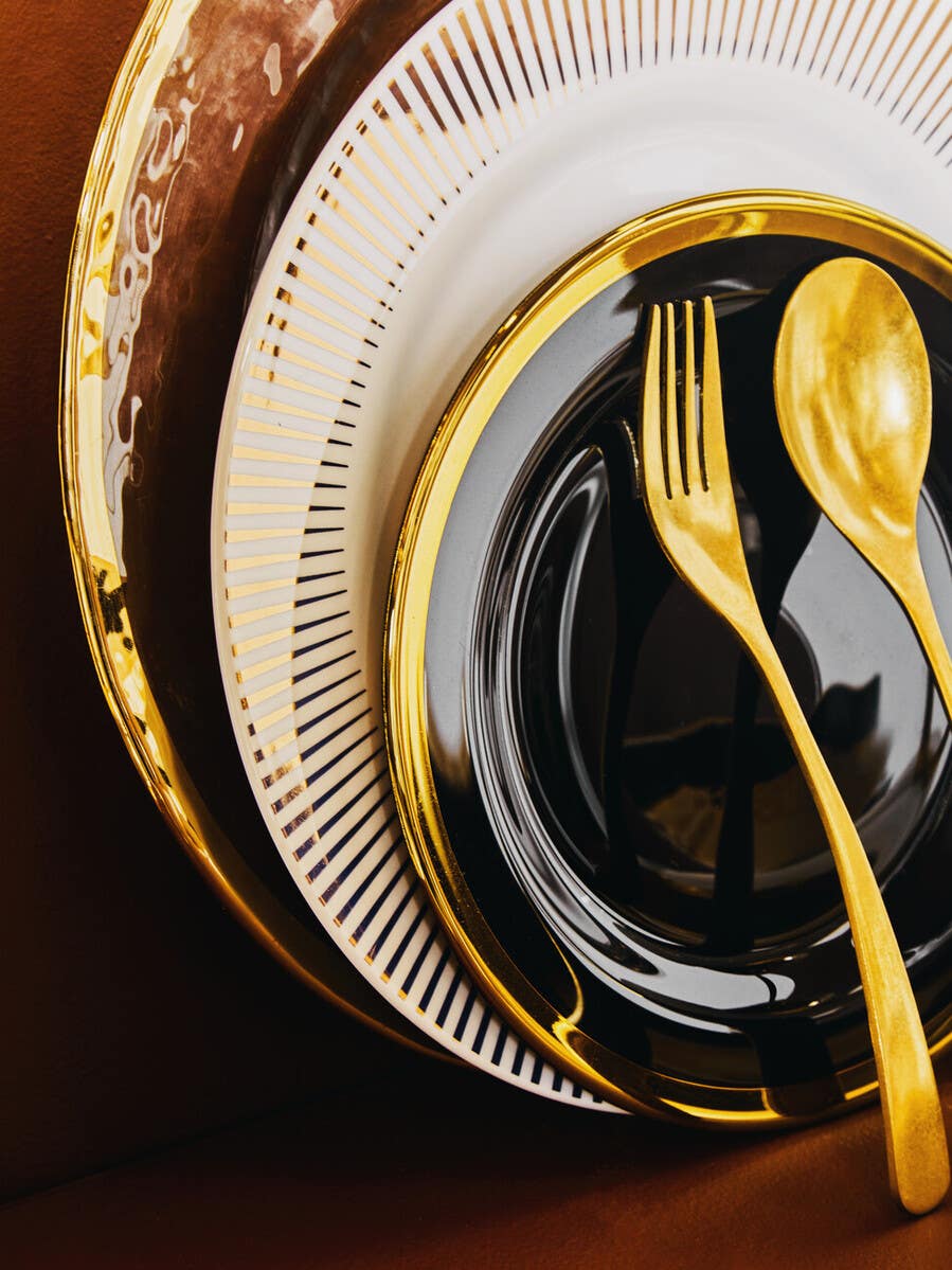 Ida Black Glass Side Plate with Gold Rim