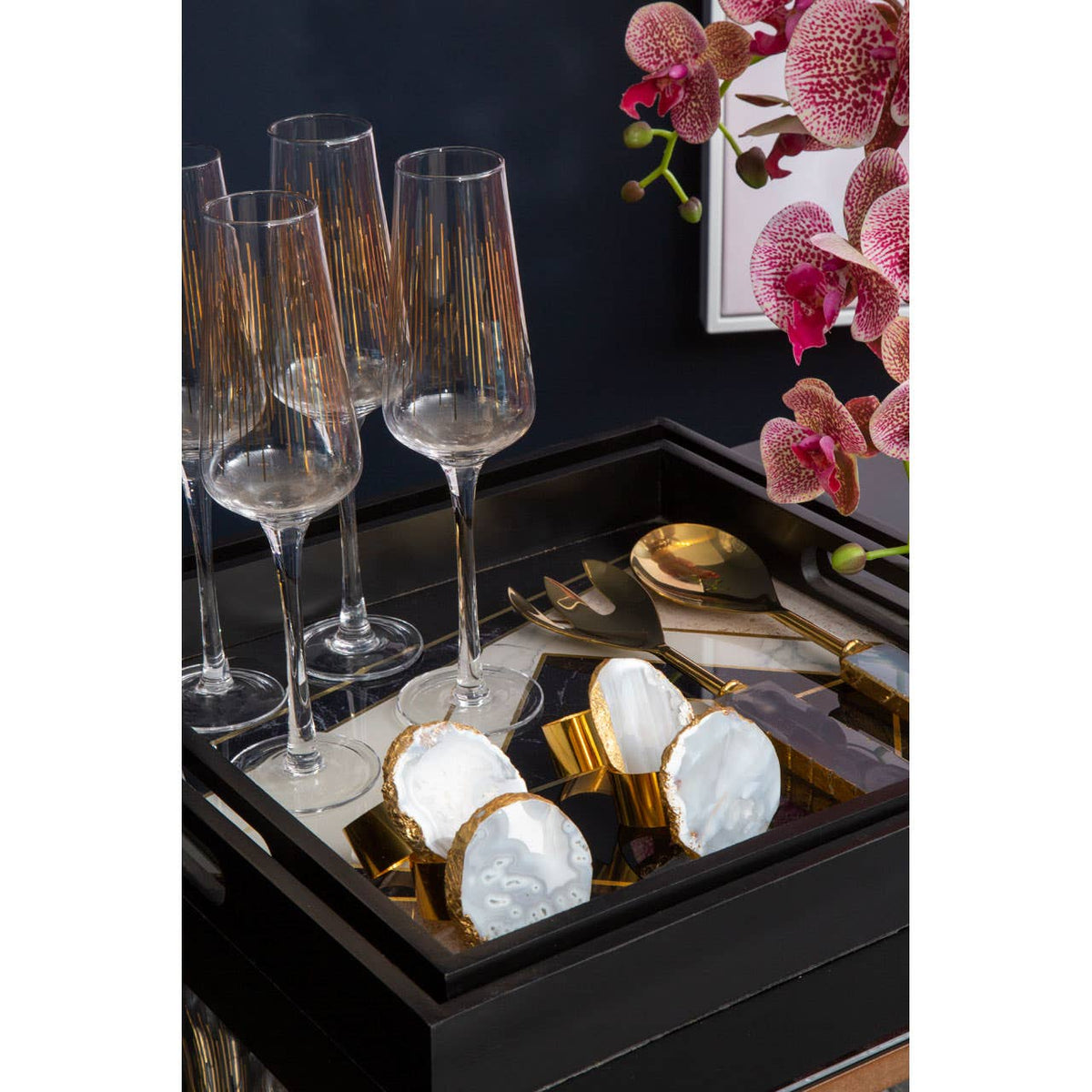 Bowerbird Agata Grey And Gold Serving Set