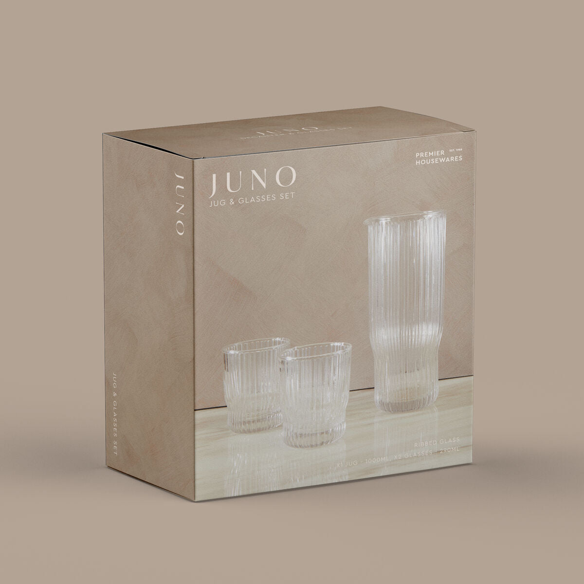 Juno Ribbed Glass And Jug Three Piece Set