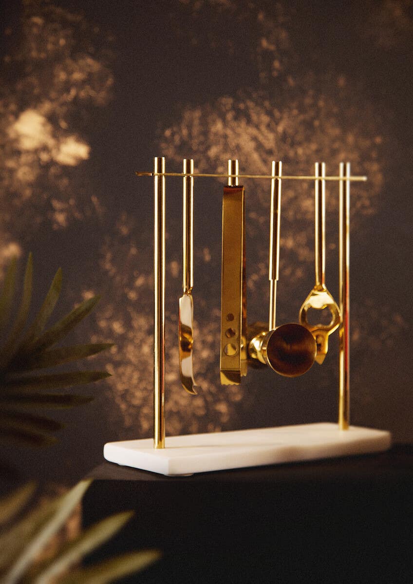 Omari Marble And Gold Finish Bar Tool Stand