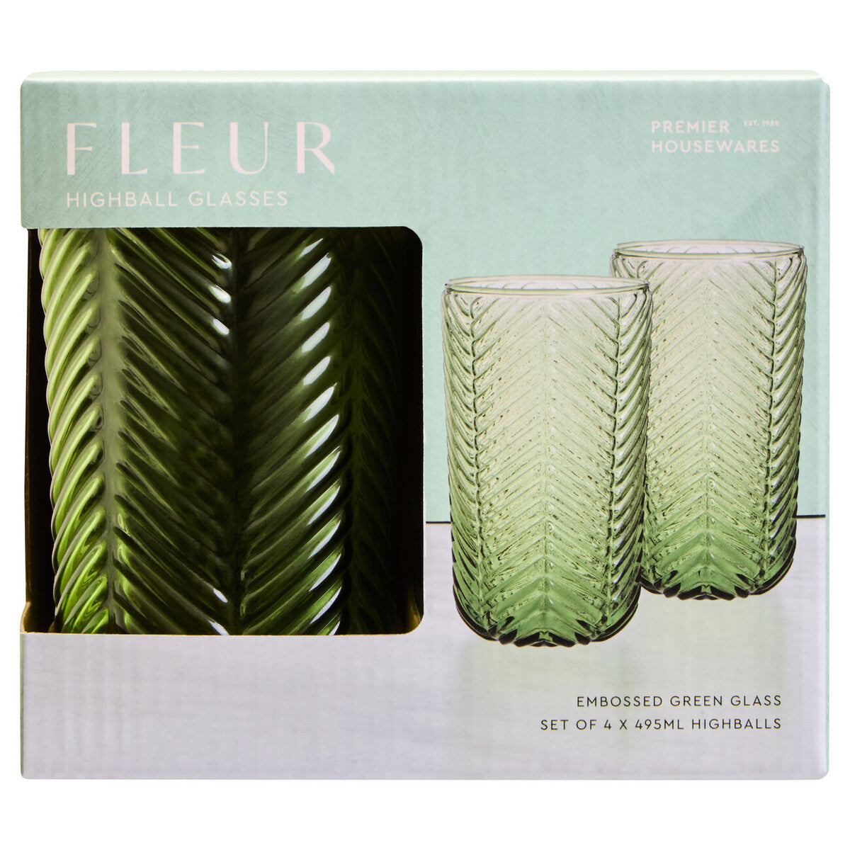 Fleur Set Of Four Green Highball Glasses