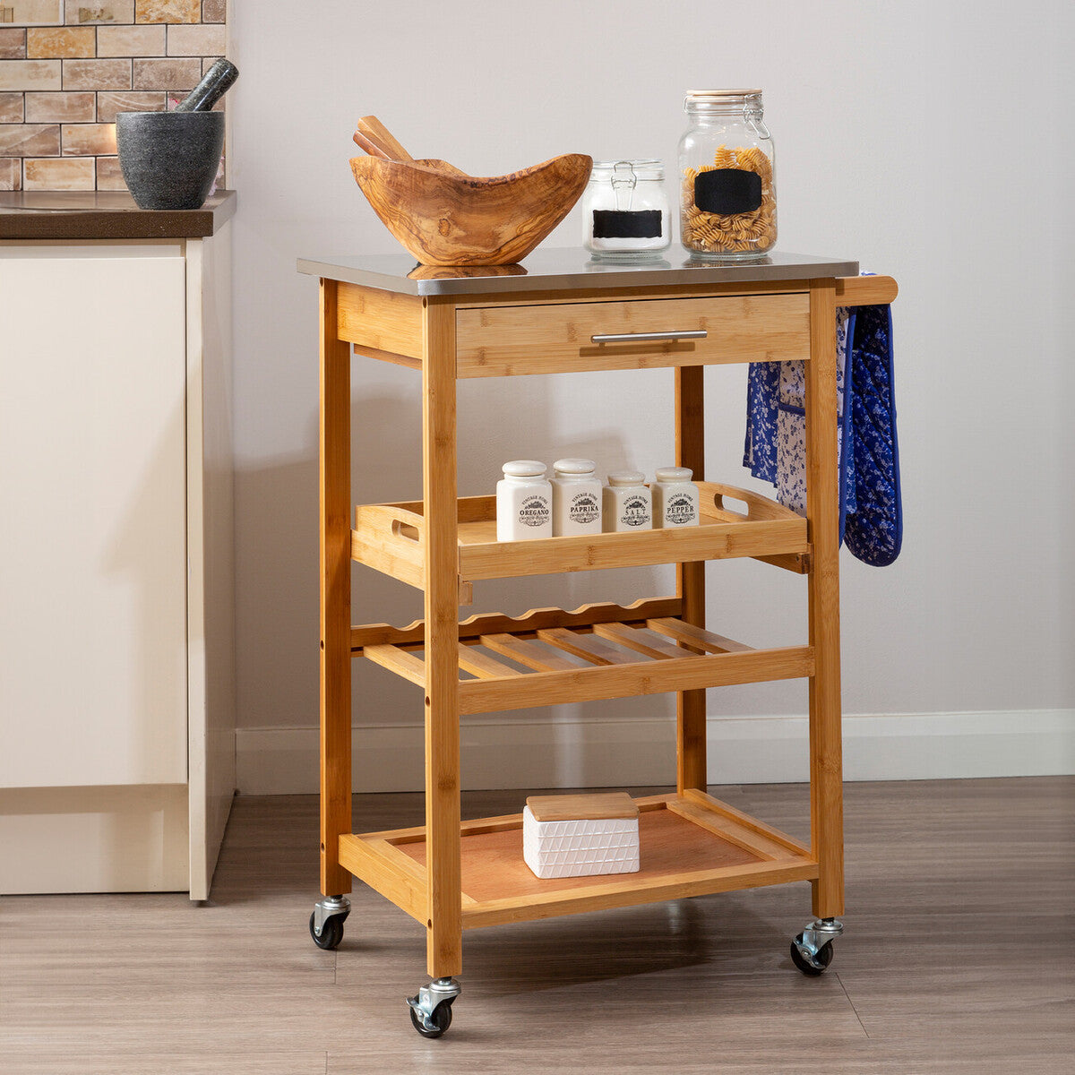 Harlow Bamboo One Drawer Kitchen Trolley