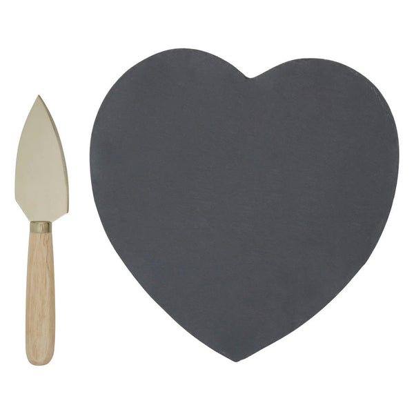 Carter Heart Slate Cheese Board With Gold Knife