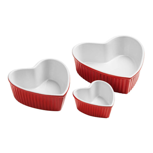 Amour Set of 3 Heart Shape Oven Dishes - Red