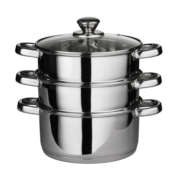 Crosse 3 Tier Stainless Steel Steamer with Glass Lid