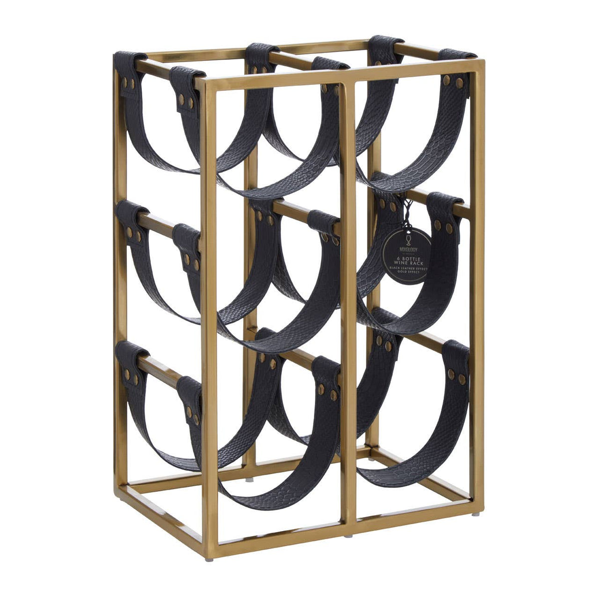 Mixology Six Bottle Sling Wine Rack in Gold Finish