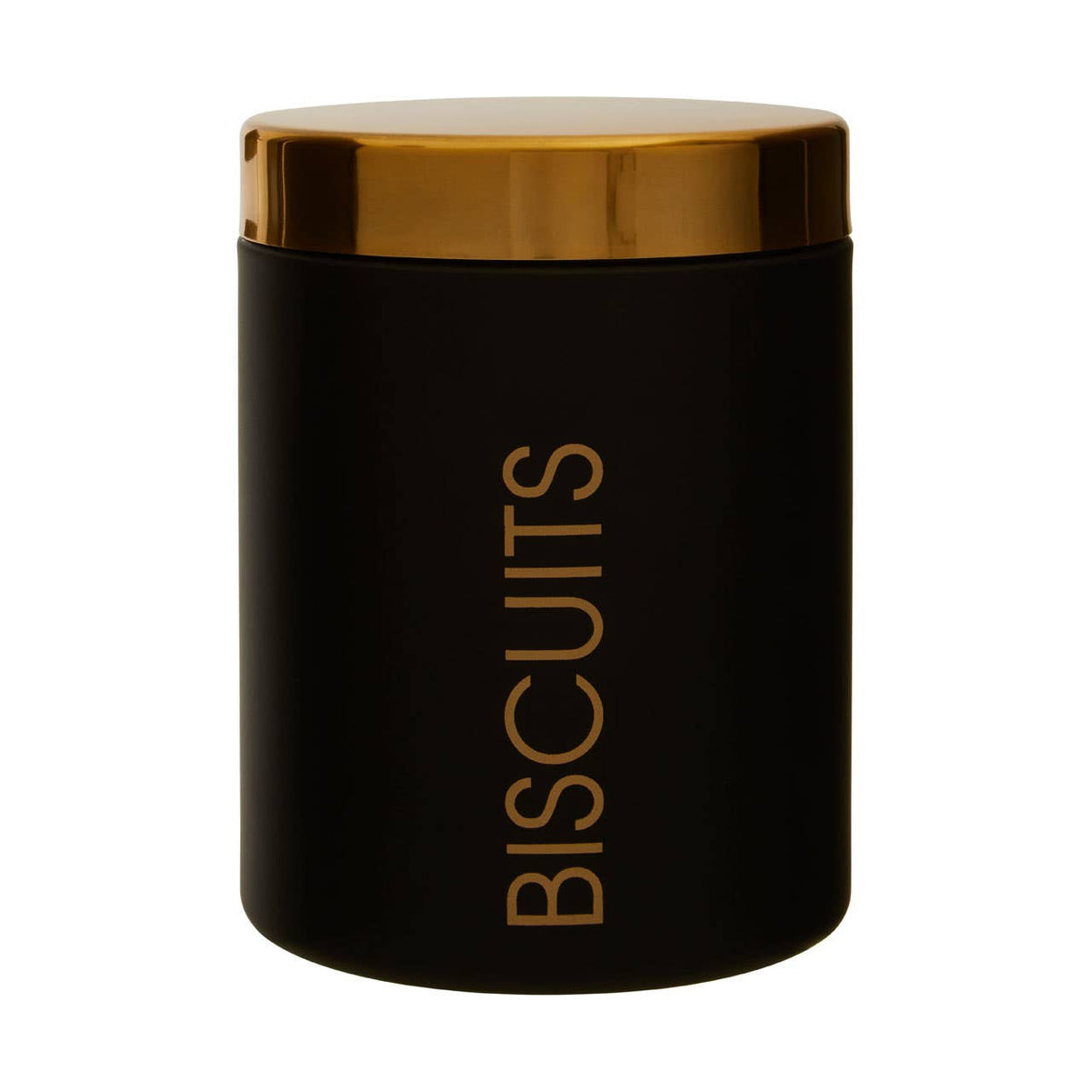 Liberty Black Enamel Biscuit Canister with Gold Lid
