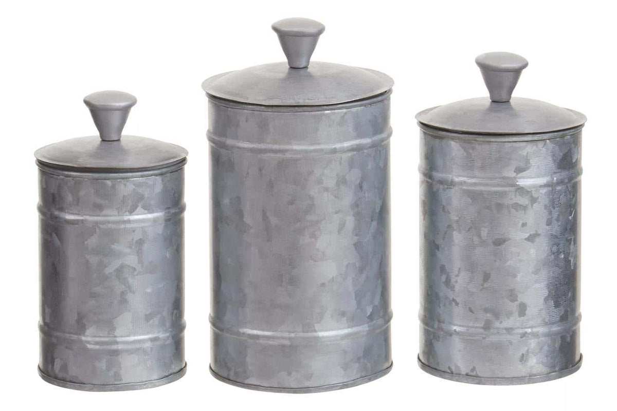 Drummond Set Of Three Galvanised Steel Canisters