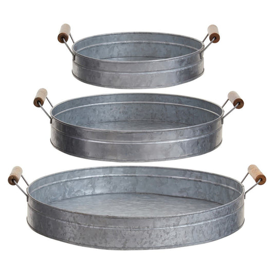 Drummond Set Of Three Round Galvanised Steel Trays