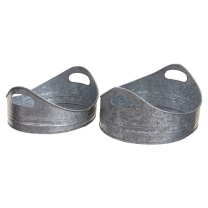 Drummond Set Of Two Galvanised Steel Oval Trays