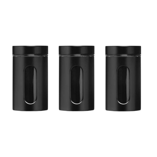 Luca Set of Three Clear and Black Storage Jars
