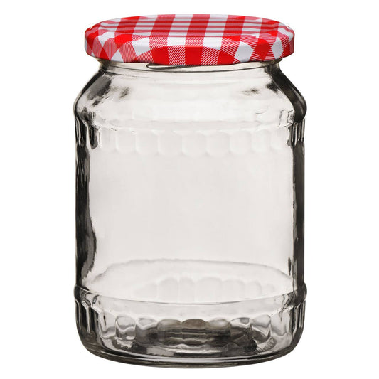 Jam Clear Glass Jar with Red Gingham Lid - 630ml