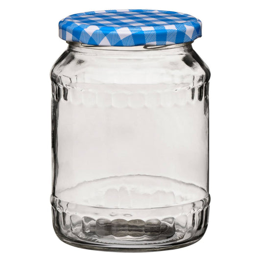 Jam Blue Gingham Lid 630ml Clear Glass Jar