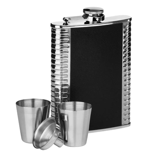 Auden Ribbed Stainless Steel Hip Flask Set