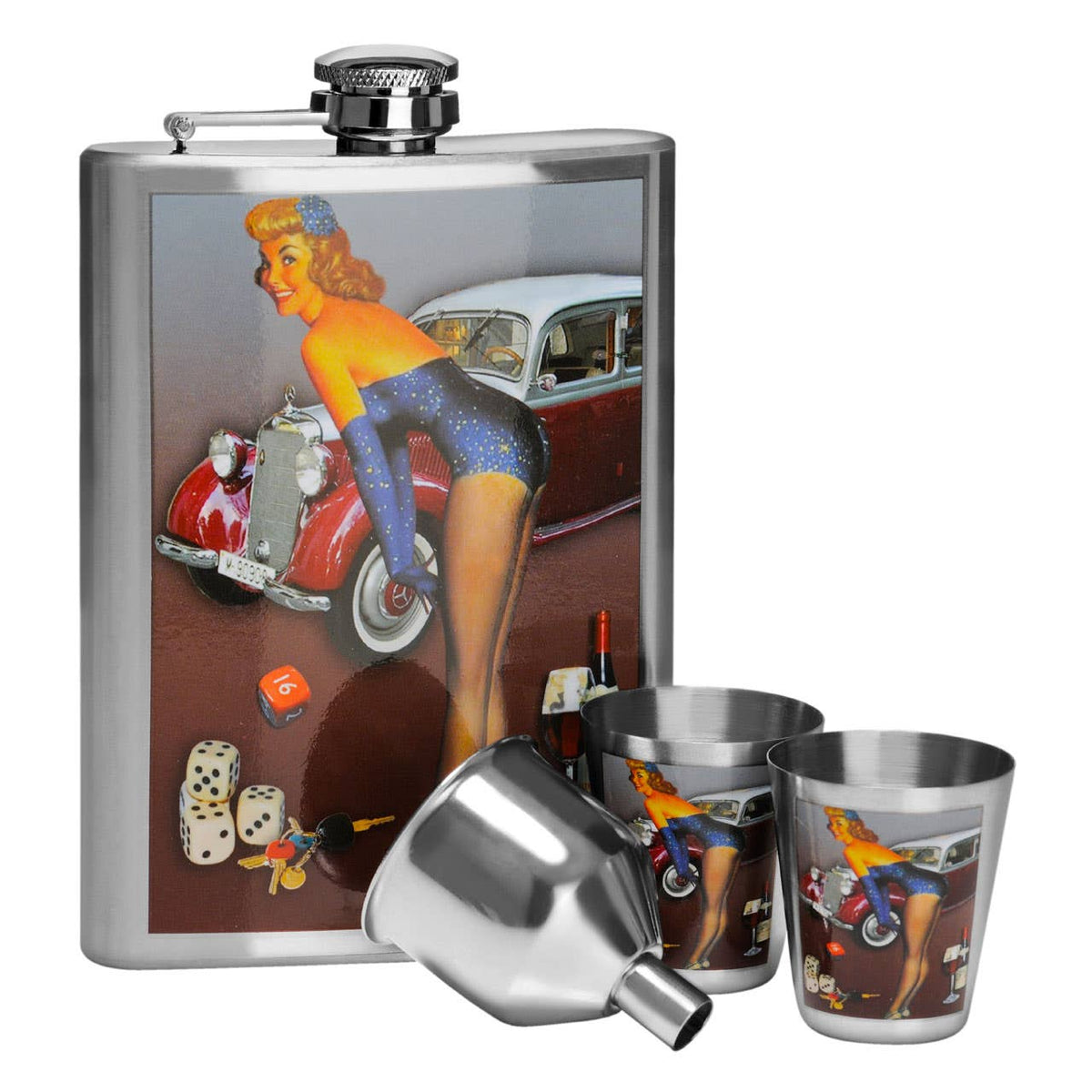 Pinup Hip 8Oz 2 Cups Flask Set