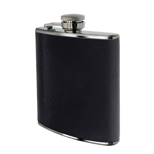 Auden Black Leather Effect Stainless Steel Hip Flask Set