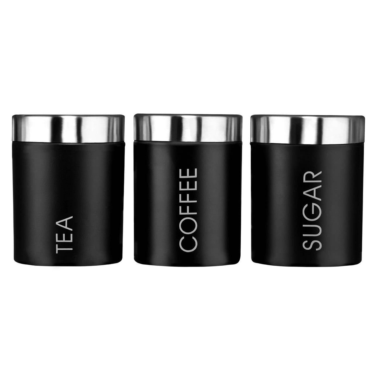 Liberty Black Enamel and Silver Set of 3 Canisters