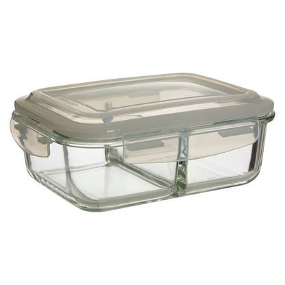 Freska 2 Section Rectangular Glass Container With Lid 1040 ml