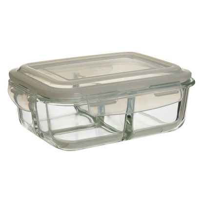 Freska 3 Section Rectangular Glass Container With Lid 1040 ml