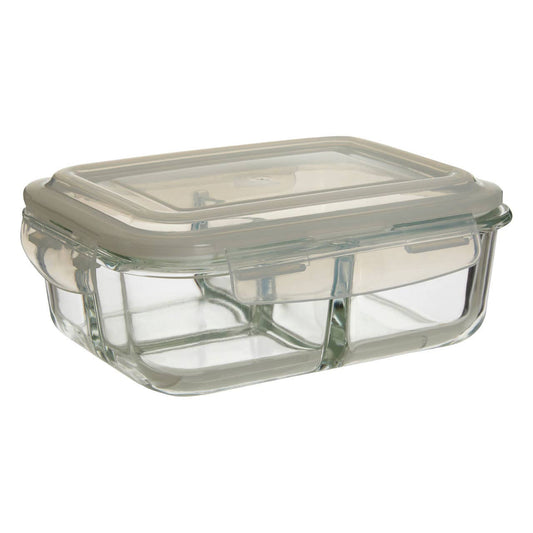 Freska 3 Section Rectangular Glass Container With Lid 1040 ml