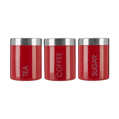 Liberty Red Enamel Tea Coffee and Sugar Canister Set