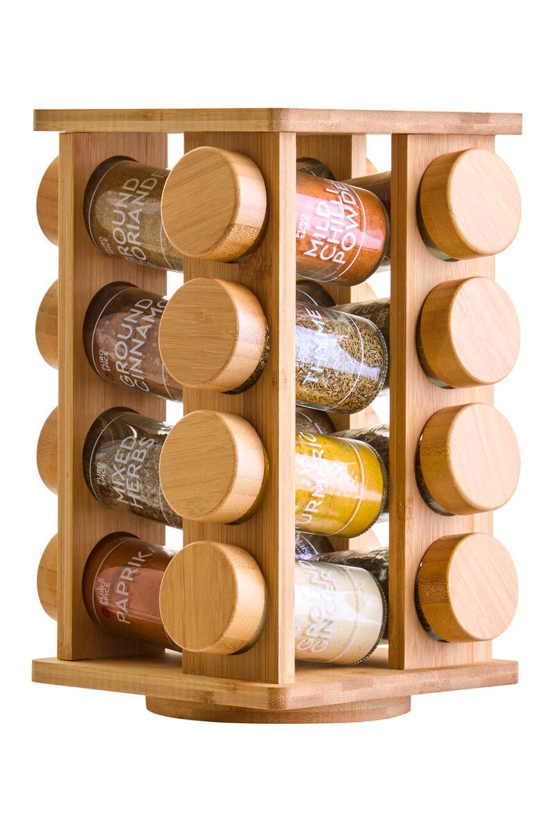 Puro Bamboo Revolving Spice Rack with 16 Jars