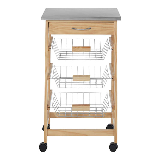 Harlow Glenn 3 Wire Baskets Pinewood Kitchen Trolley
