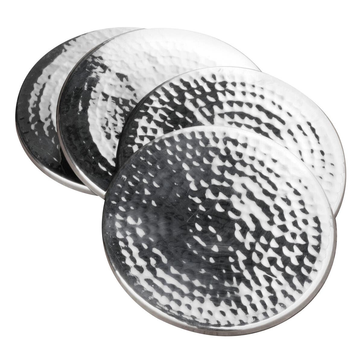 Mixology Set of Four Hammered Effect Stainless Steel Coasters
